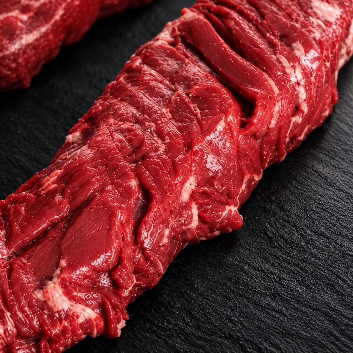 Close-up van de vleesstructuur van rund-longhaas – Meat & Go