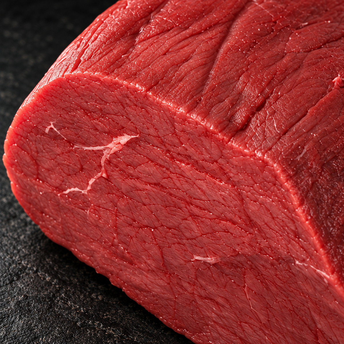 Close-up van de fijne vleesstructuur van magere rosbief – Meat & Go